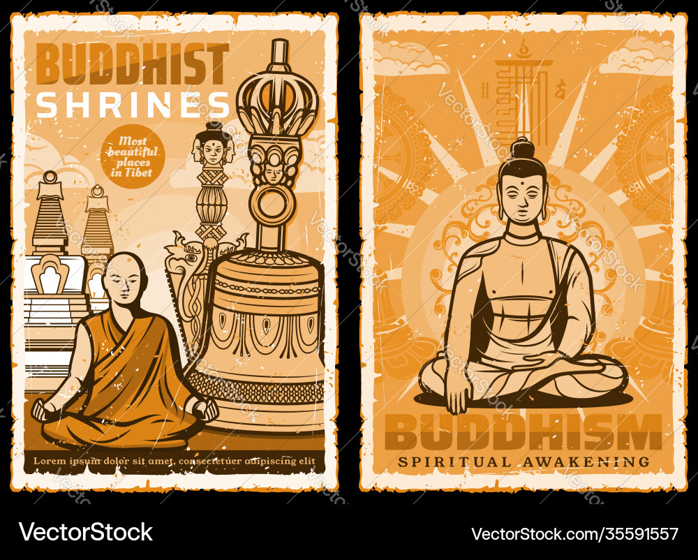 Buddhistische Schreine Poster mit Buddha oder tibet monk Buddhistische Schreine Poster mit Buddha oder tibet monk vektorbild