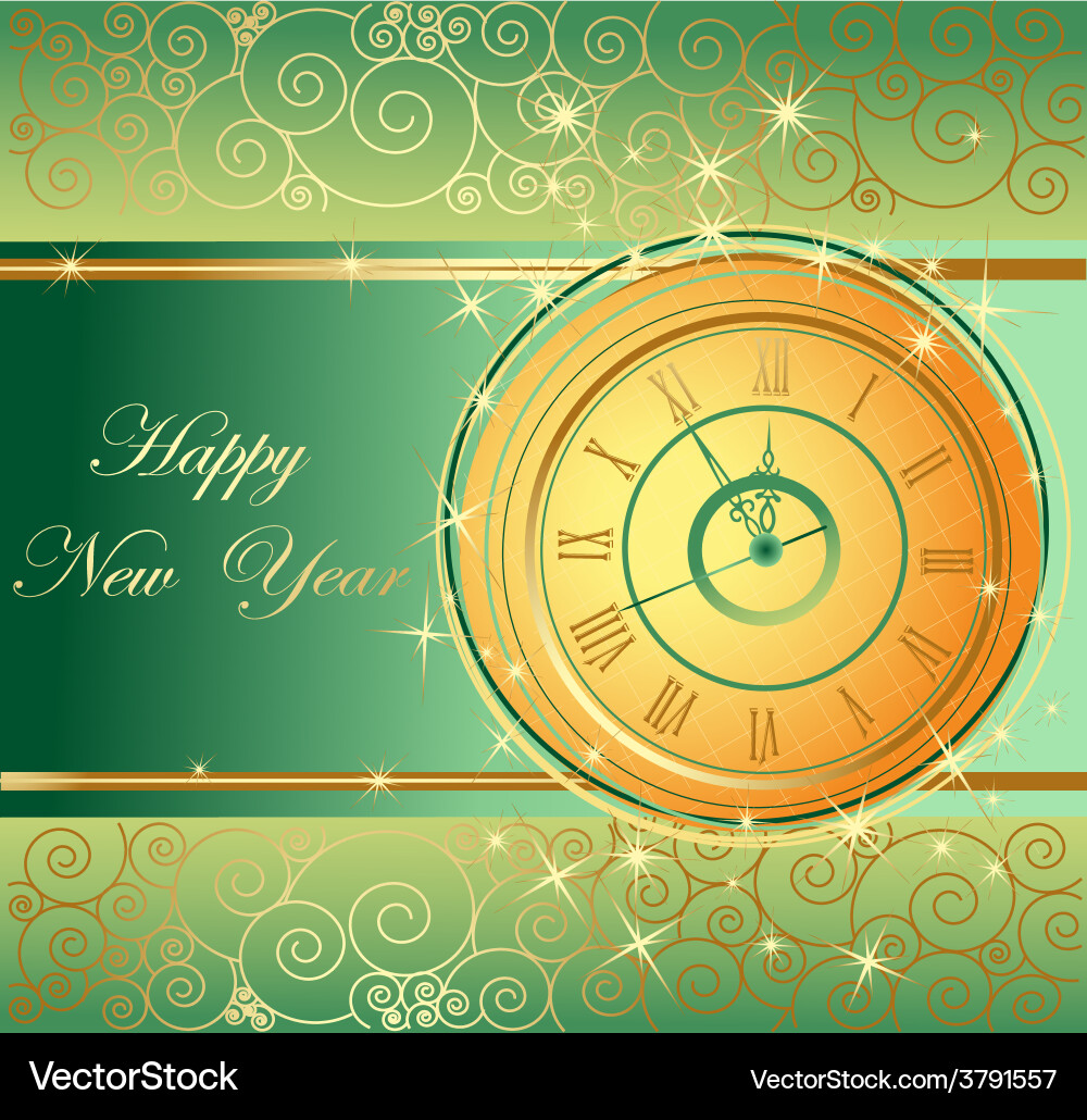 Happy new year background with clock Vector Image
