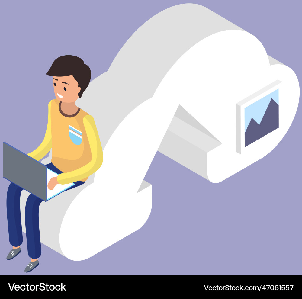 Man working remotely with computer freelancer Man working remotely with computer freelancer Vector Image