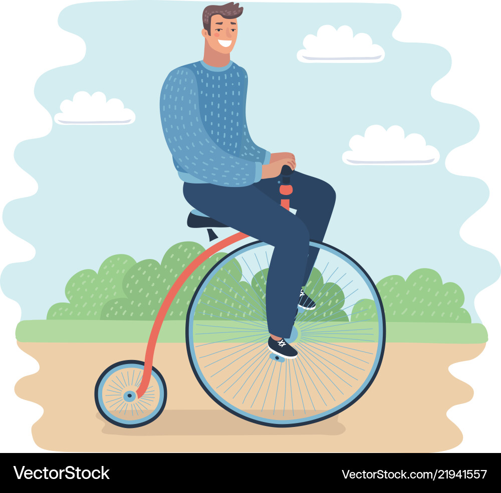 Men riding a penny-farthing bicycle in park Men riding a penny-farthing bicycle in park vector image