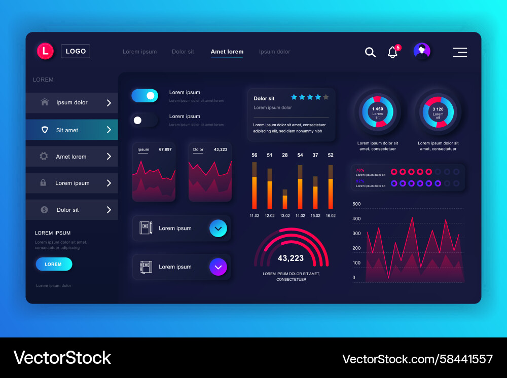 Neumorphic Dashboard UI Kit Vector Image