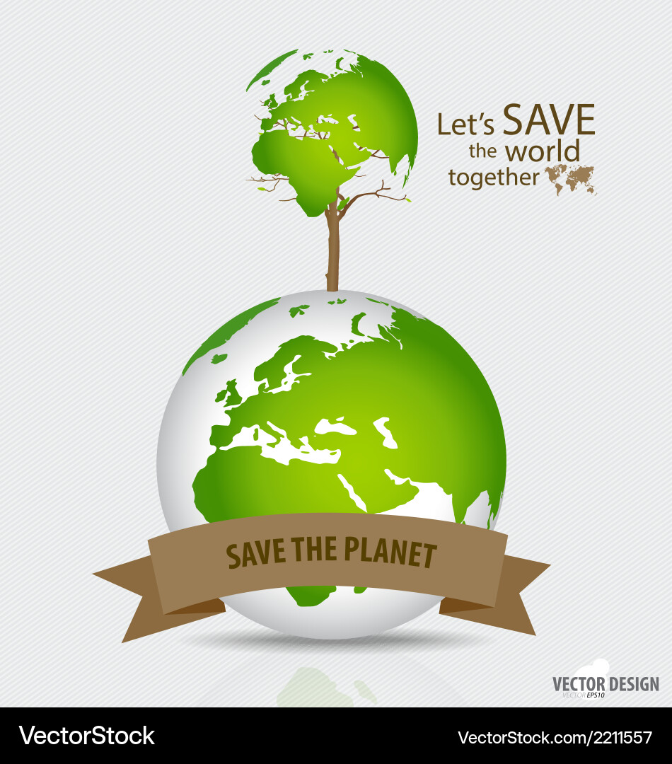 Save the world tree shaped map on a globe vector image