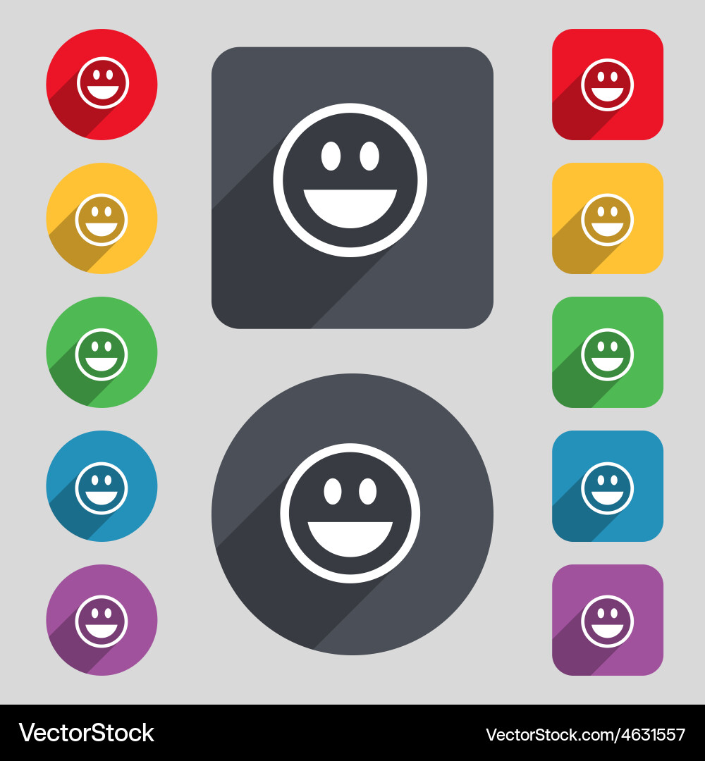 Smiling Face Icon Set - 12 Colored Buttons vector image
