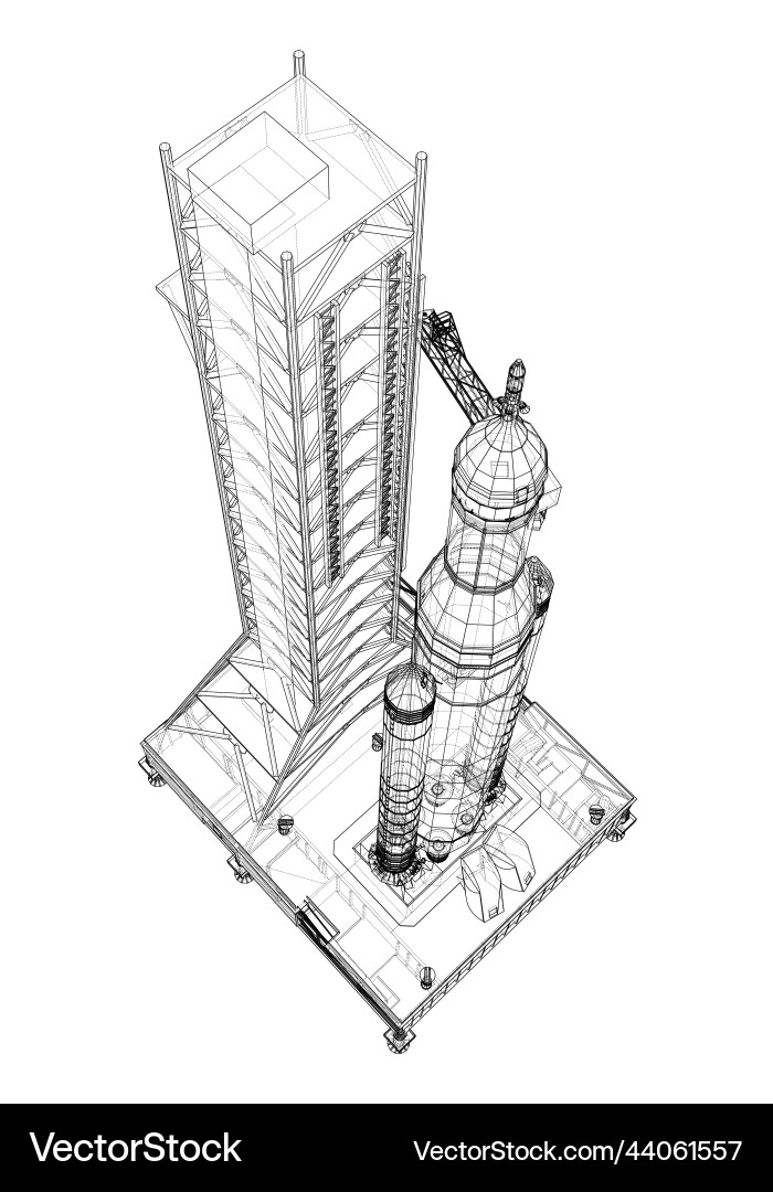 Space rocket on launch pad rendering of 3d Vector Image