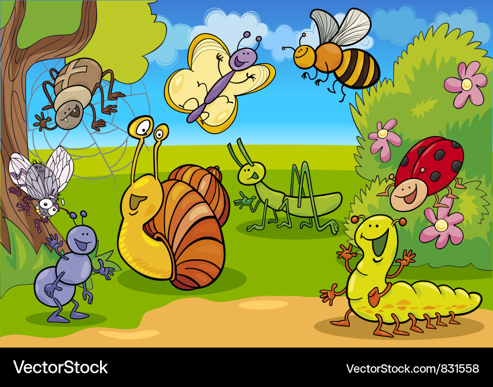 Cheerful Insects Meadow – Royalty-Free Vector | VectorStock