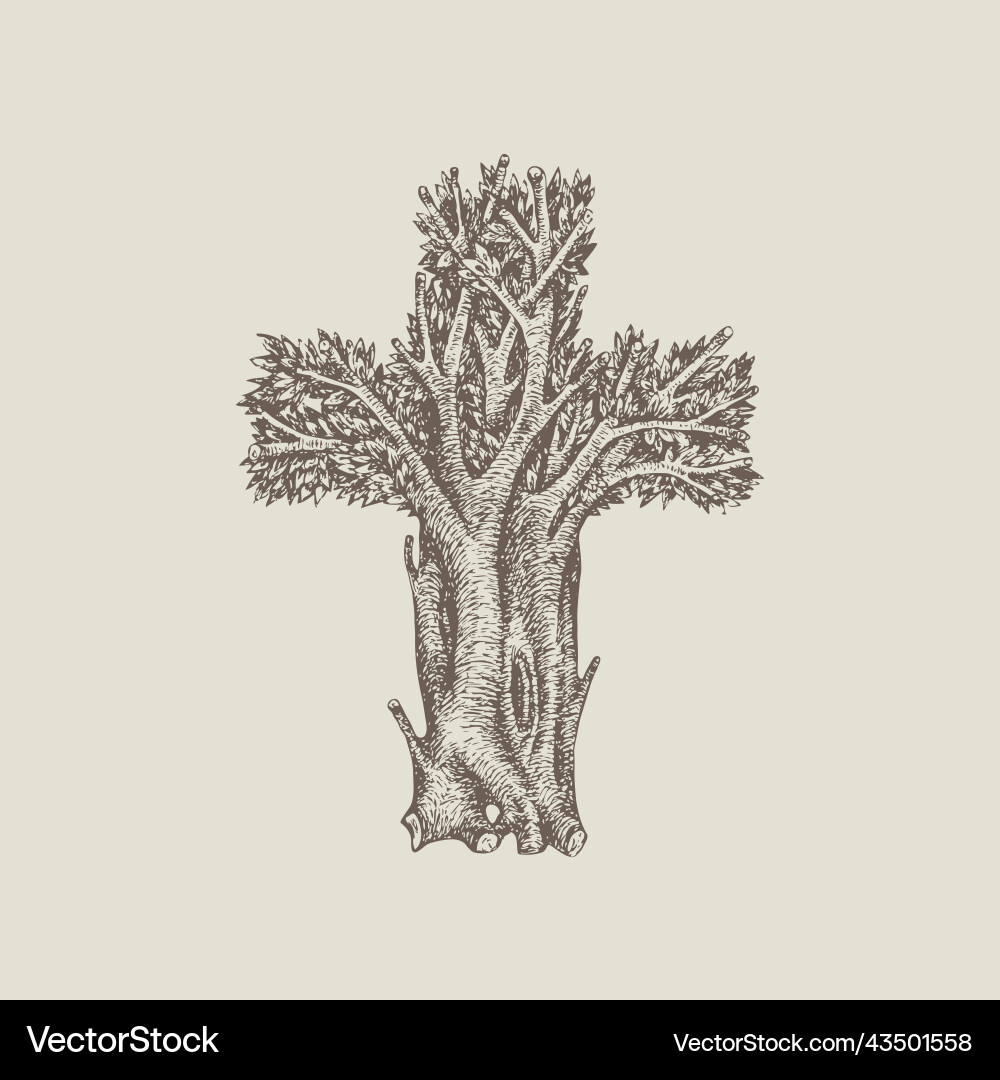 Christian cross in the form of a tree hand drawn Christian cross in the form of a tree hand drawn vector image