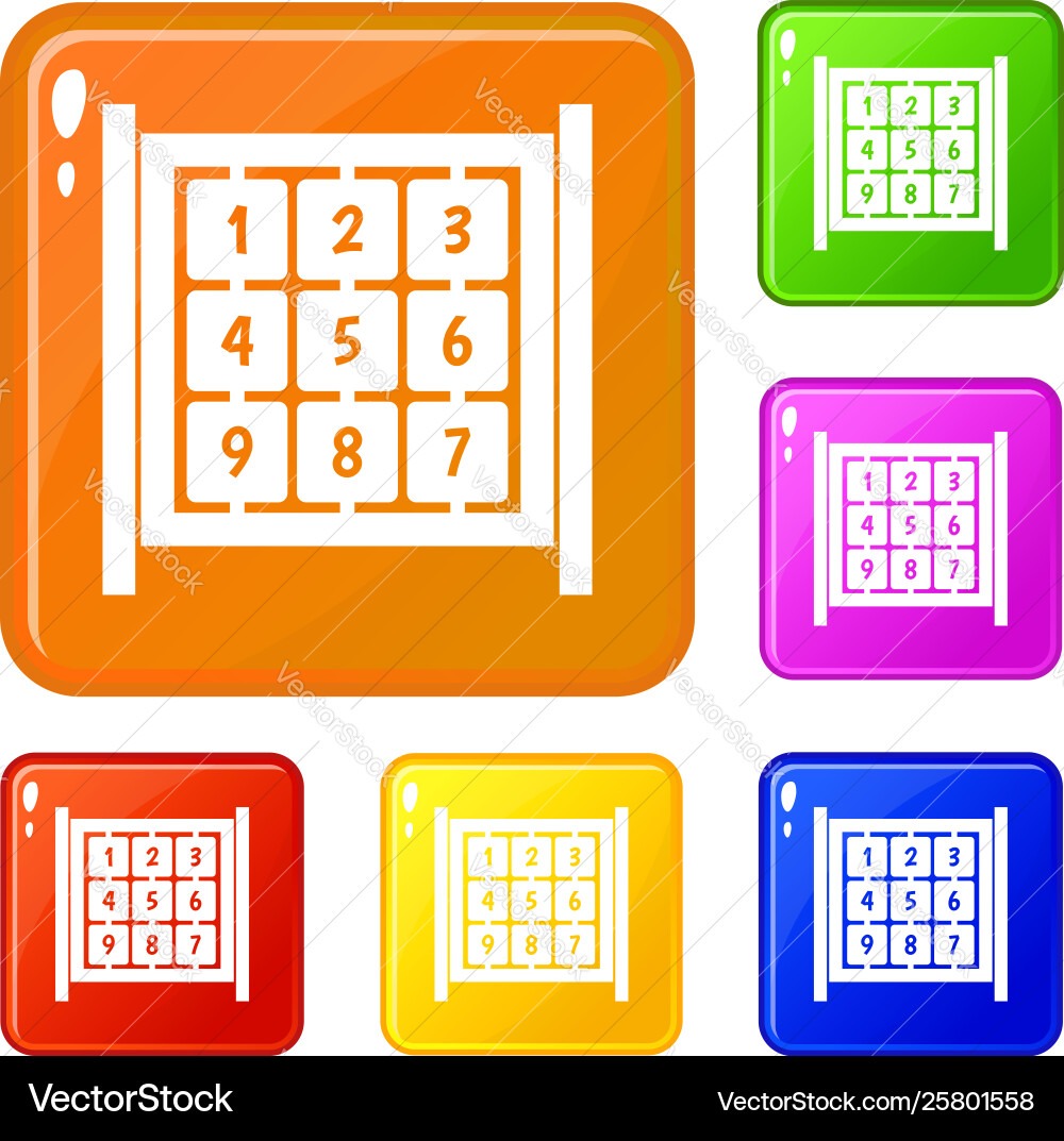 Cubes with numbers on playground icons set Vector Image