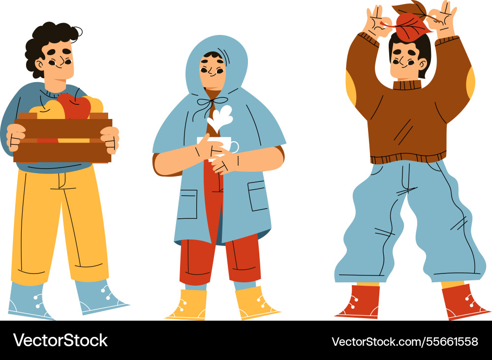 Cute children characters enjoy autumn season Cute children characters enjoy autumn season vector image