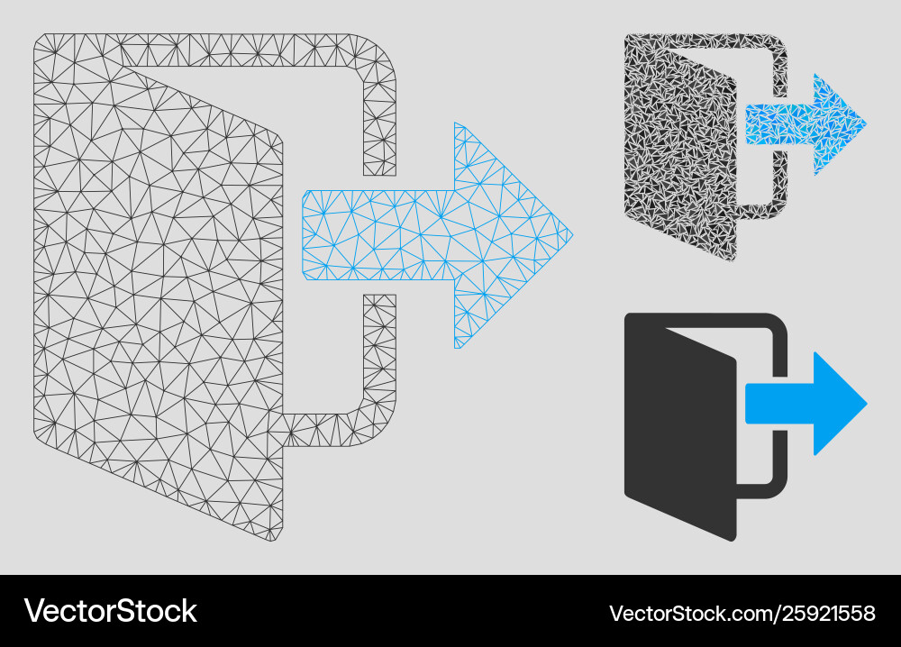 Exit door mesh 2d model and triangle mosaic Exit door mesh 2d model and triangle mosaic vector image
