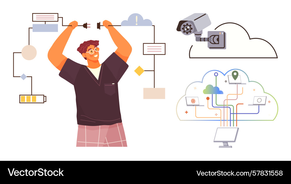 Man managing cloud data and connectivity vector image