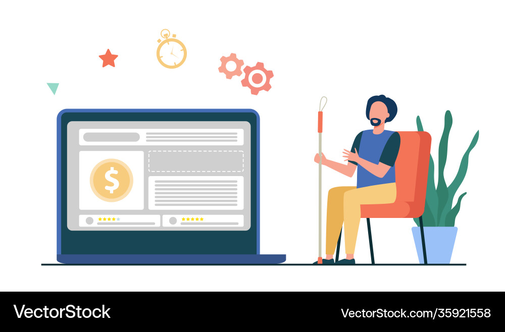 Man watching currency rate on computer monitor Man watching currency rate on computer monitor Vector Image