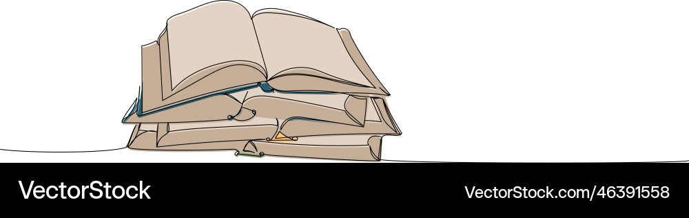 Stack of several open books one line colored art Stack of several open books one line colored art Vector Image