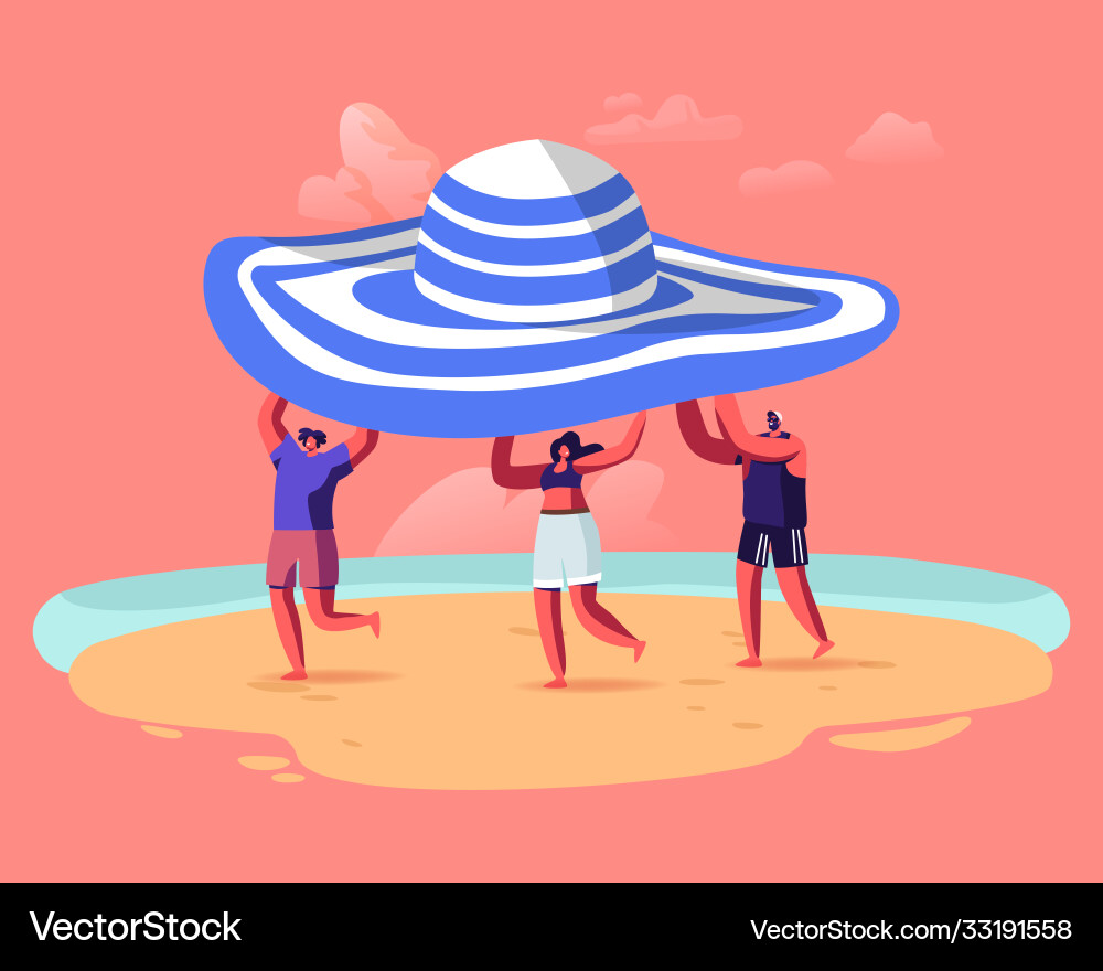 Summer time season vacation concept tiny people Summer time season vacation concept tiny people vector image