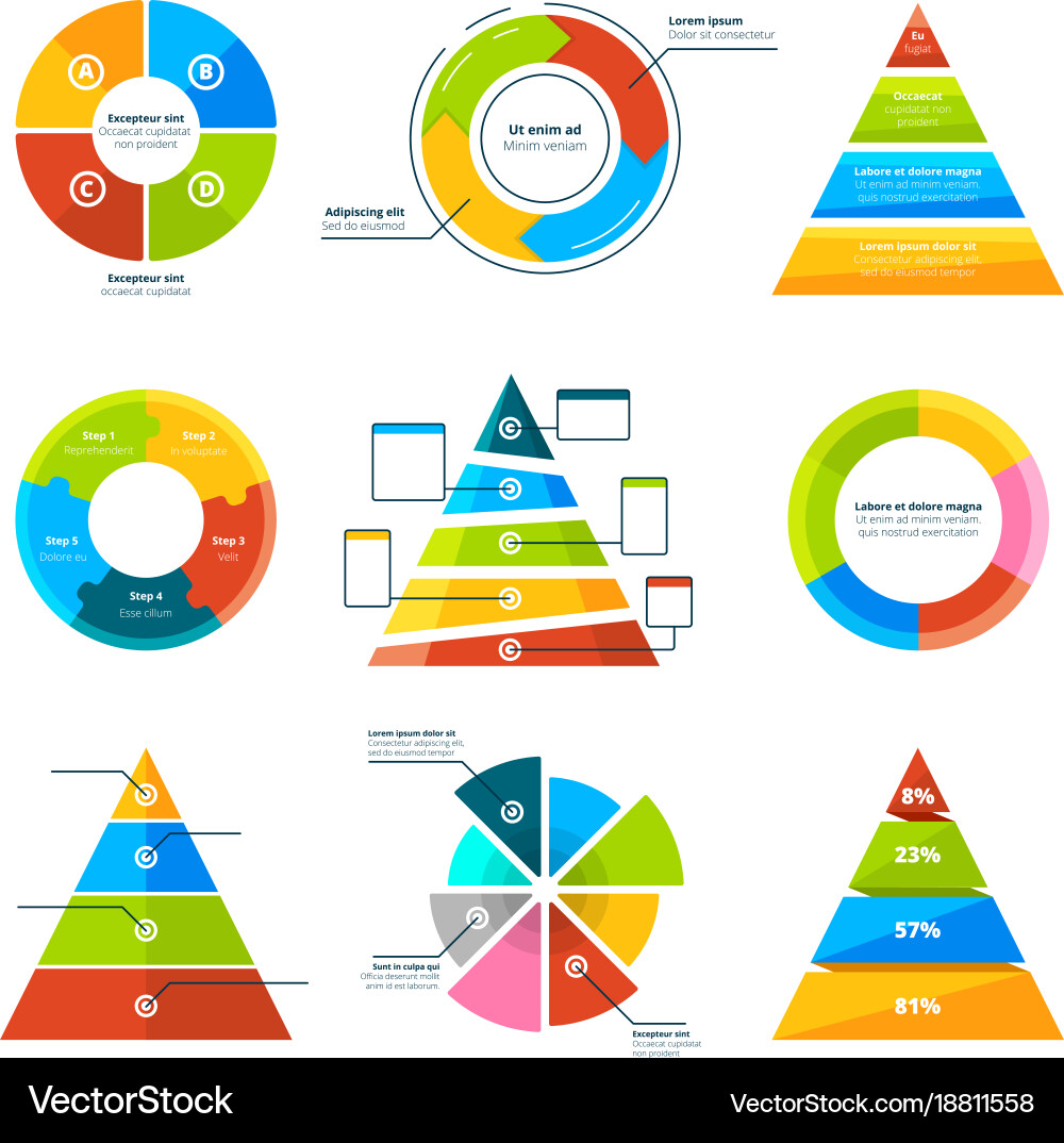 Triangles pyramids and round elements vector image