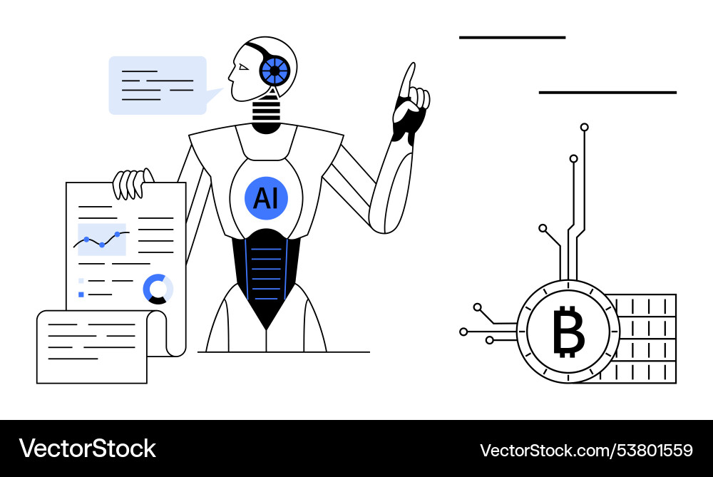 Ai Roboter Analyse von Daten mit Bitcoin Ai Roboter Analyse von Daten mit Bitcoin vektorbild