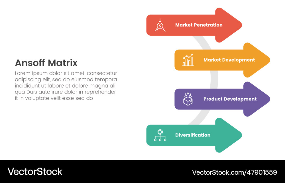 Ansoff matrix framework growth initiatives Ansoff matrix framework growth initiatives vector image