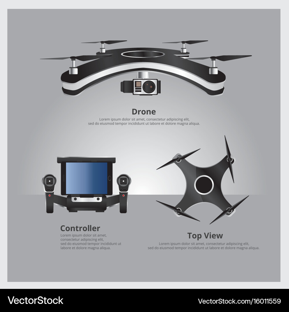 Drone with controller and camera vector image