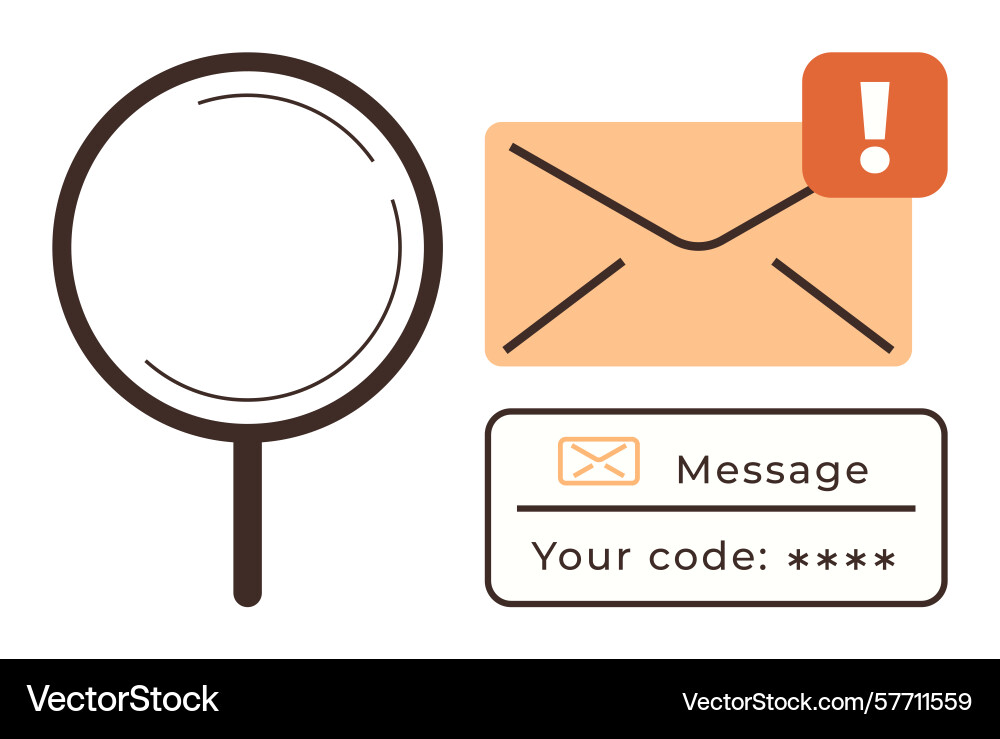 Email alert with magnifying glass and secure code vector image