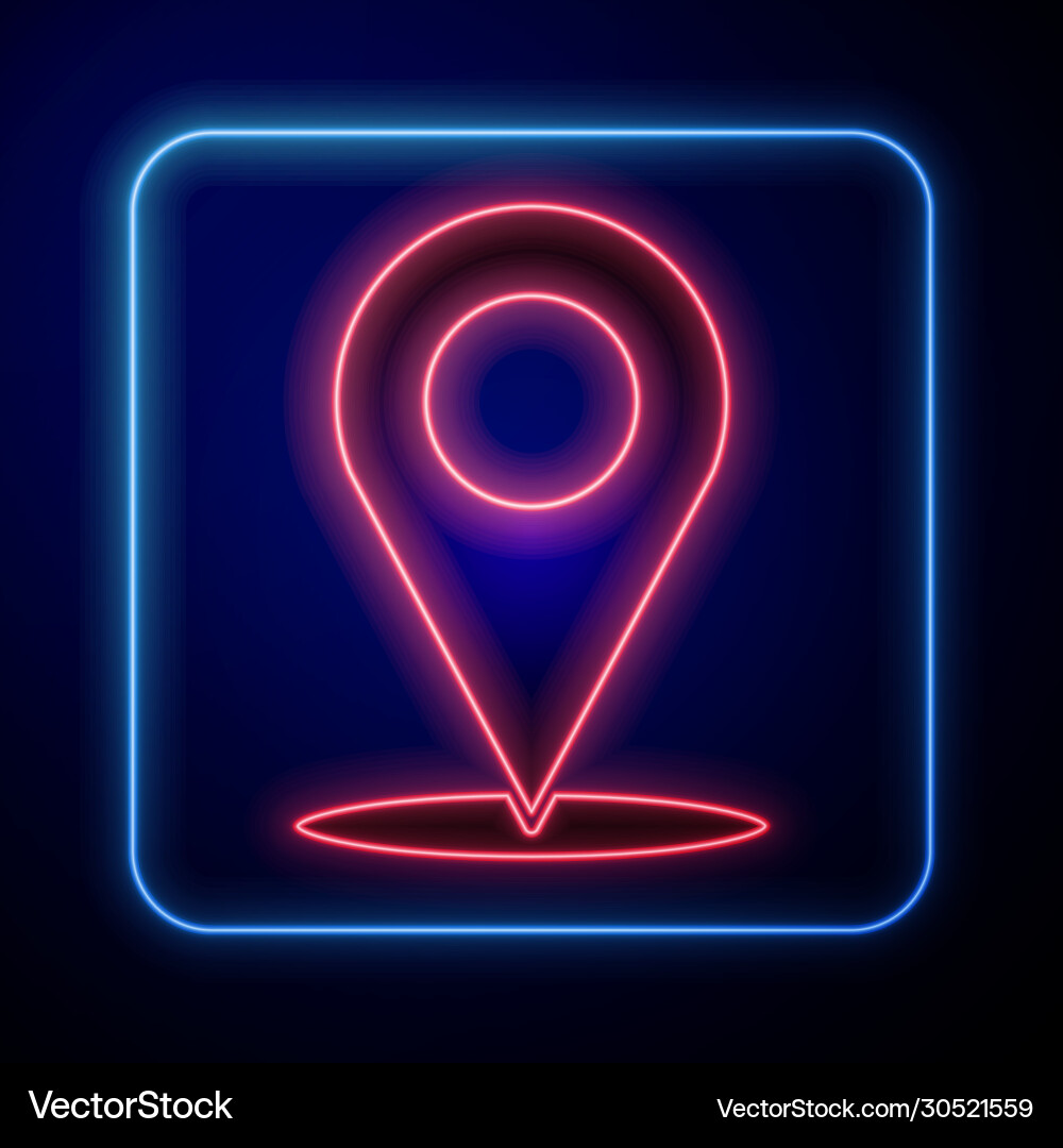Glowing neon map pin icon isolated on blue Glowing neon map pin icon isolated on blue vector image