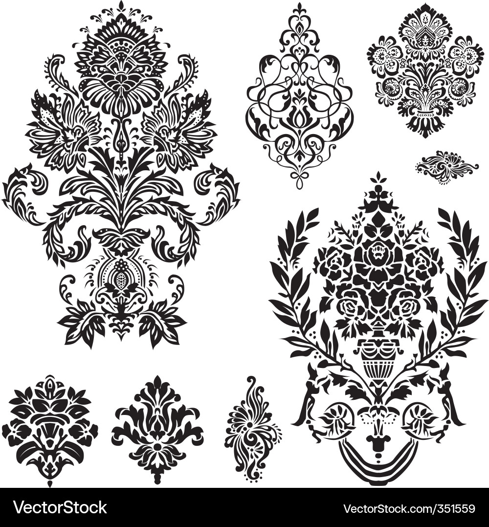 Intricate Damask Pattern Set vector image