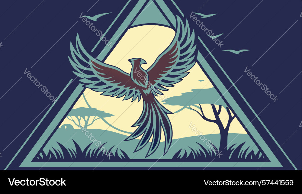 Phoenix within triangle mythical symbol design Vector Image