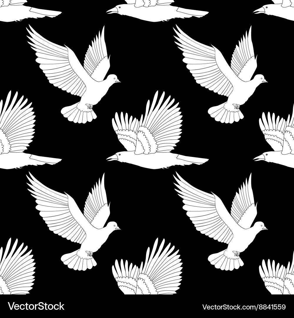 Seamless pattern with flying raven and dove vector image