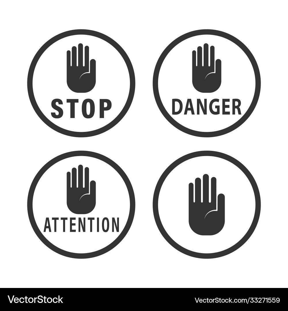 Set circular warning signs with a raised open Set circular warning signs with a raised open vector image