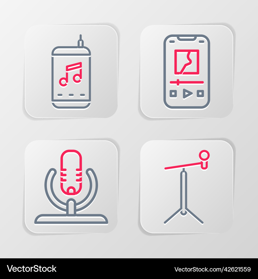 Set line microphone with stand music player Set line microphone with stand music player Vector Image