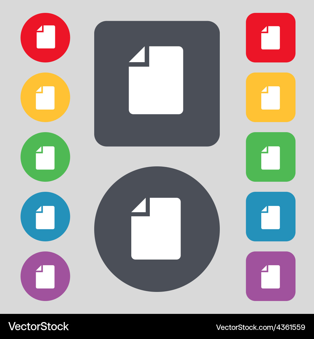 Text file icon sign a set of 12 colored buttons Vector Image
