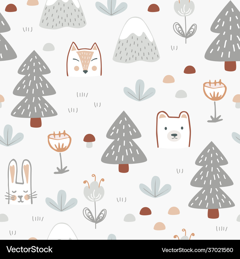 Cute Forest Animal Pattern Vector Image