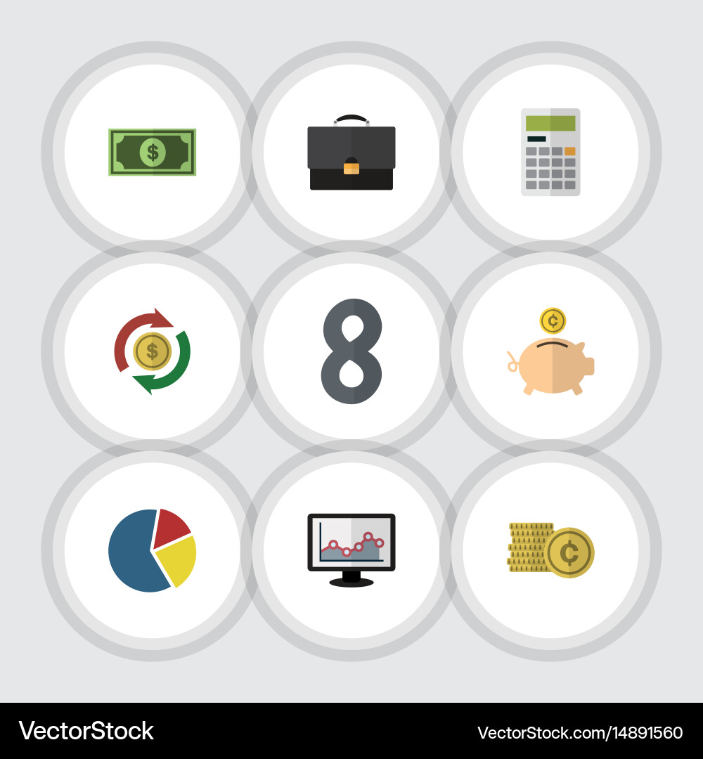 Flat incoming set of graph greenback calculate Vector Image