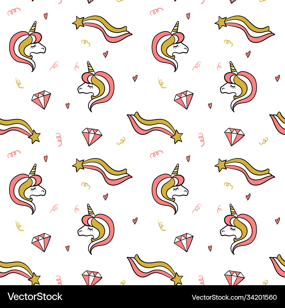Girly seamless pattern with unicorns Vector Image