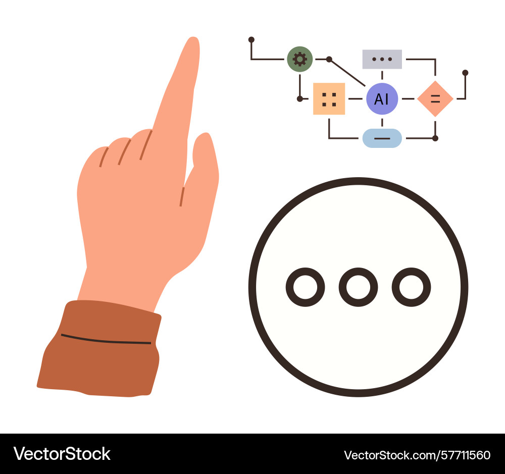 Hand pointing to ai workflow diagram Vector Image