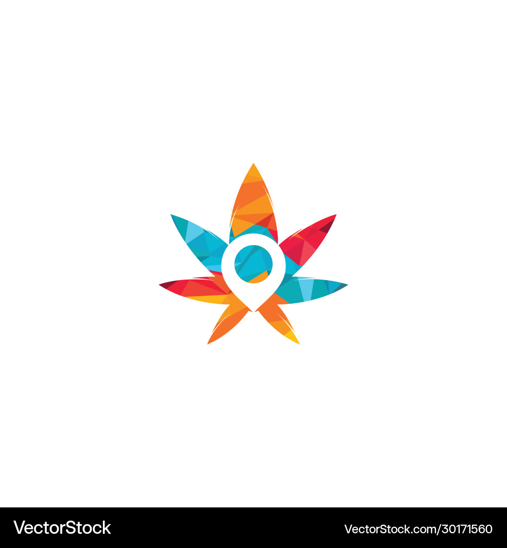 Marijuana leaf and map pointer logo design vector image