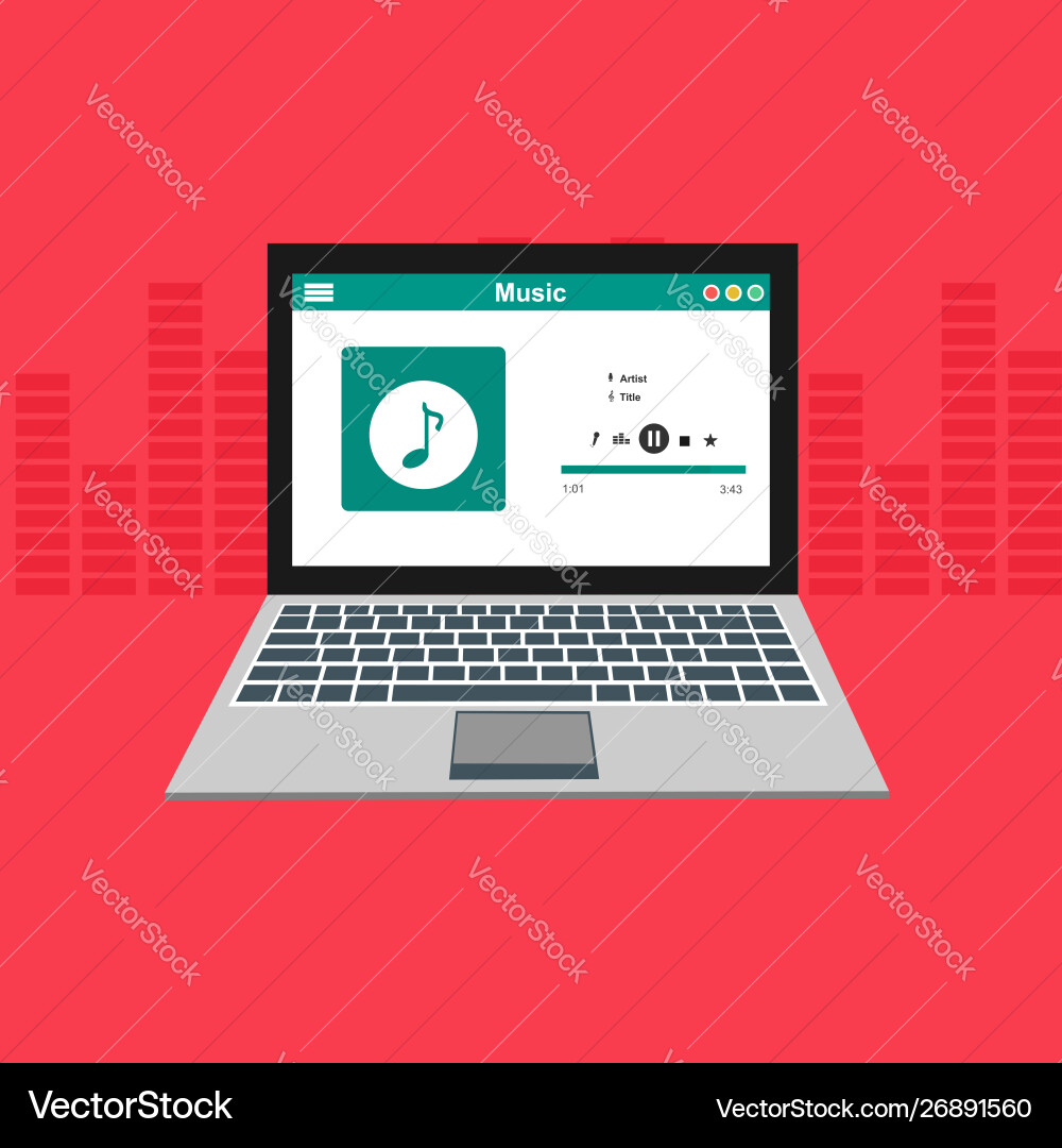Media player application app template with flat Media player application app template with flat vector image