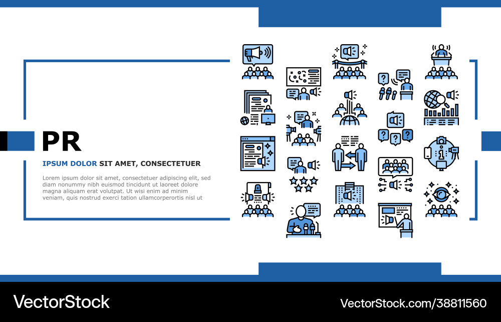 Pr public relations landing header Pr public relations landing header vector image