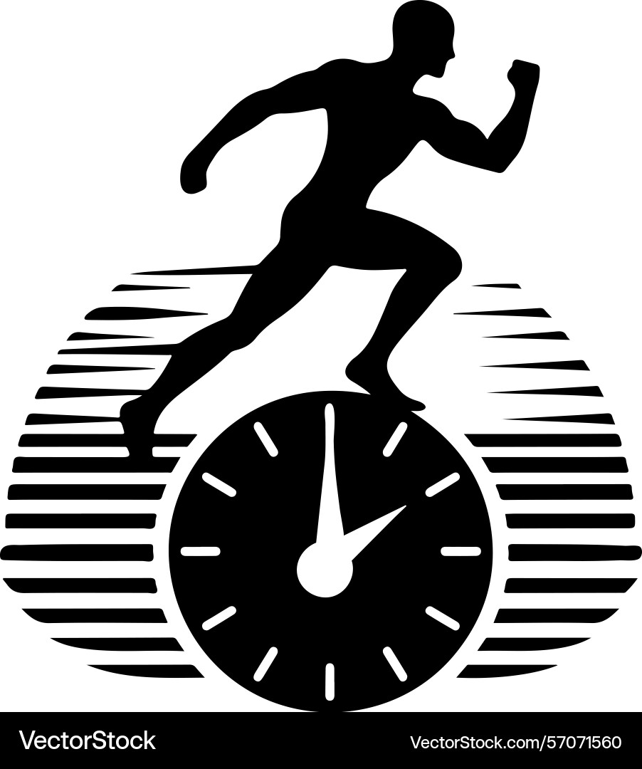 Runner on clock symbolizing speed time efficiency vector image