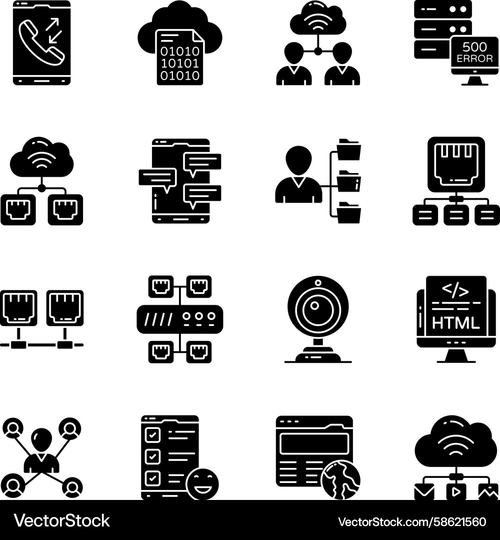 Set of computer network solid icons Vector Image