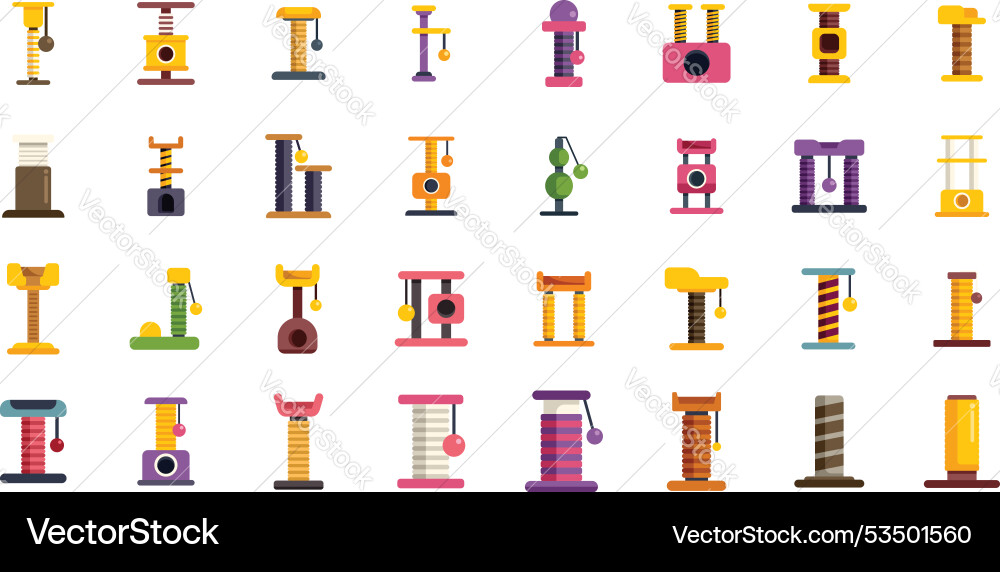 Set of different cat scratching posts with hanging Set of different cat scratching posts with hanging vector image