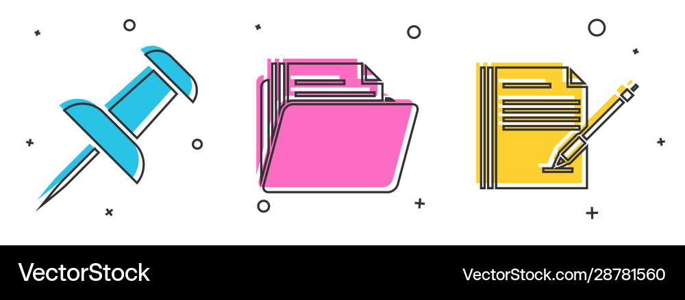 Set push pin document folder and blank notebook Set push pin document folder and blank notebook vector image