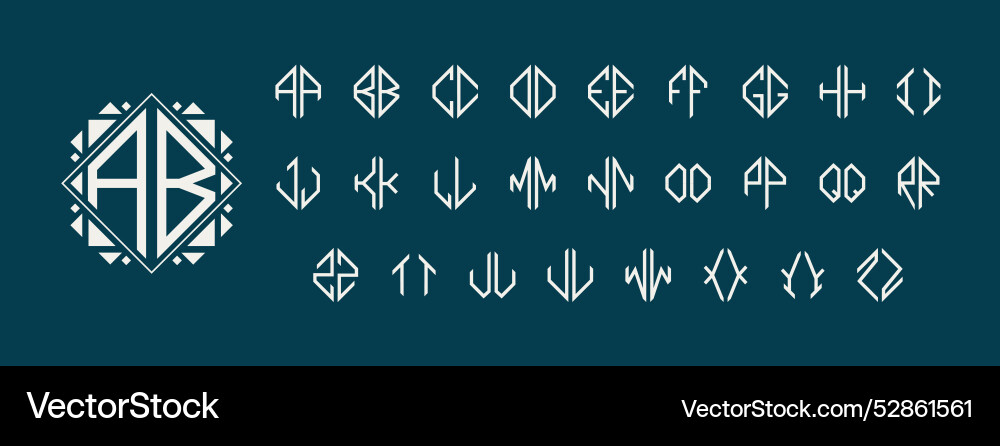 Diamond two letters monogram kit rhomb initials Vector Image