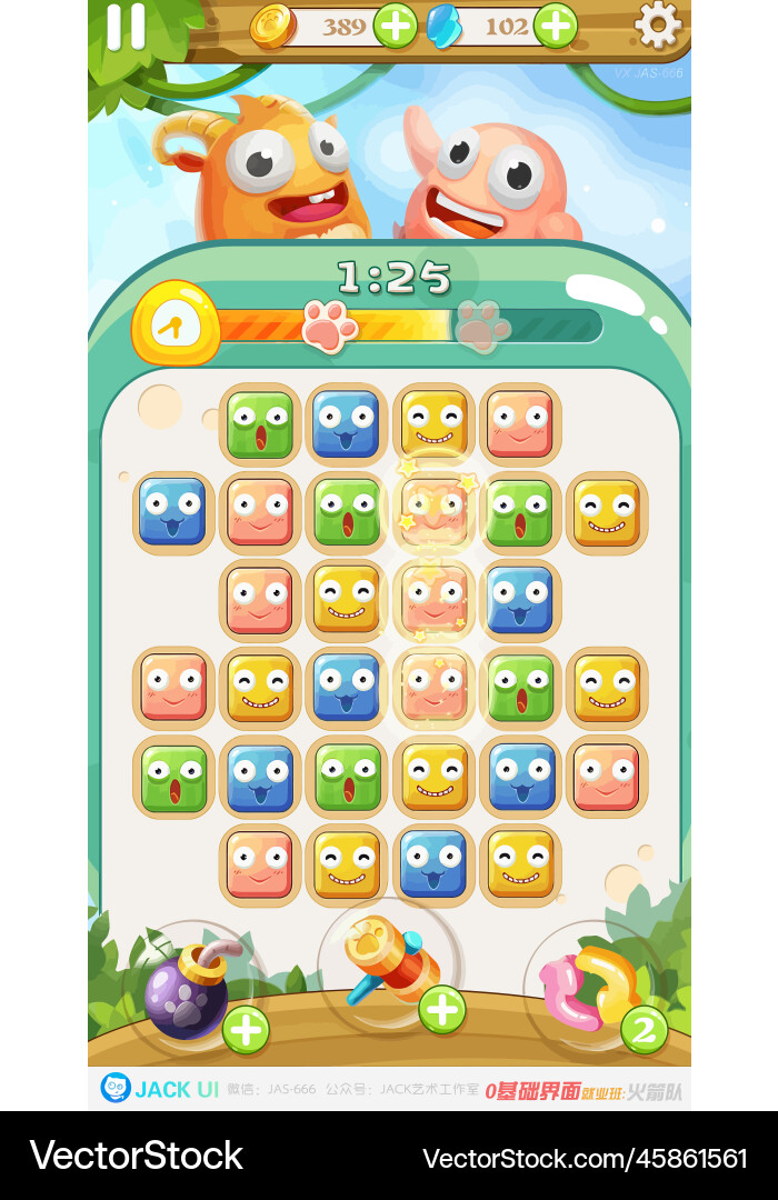 Komplettes Set von Level-Taste Spiel ui Pop-up-Symbol Vektorbild