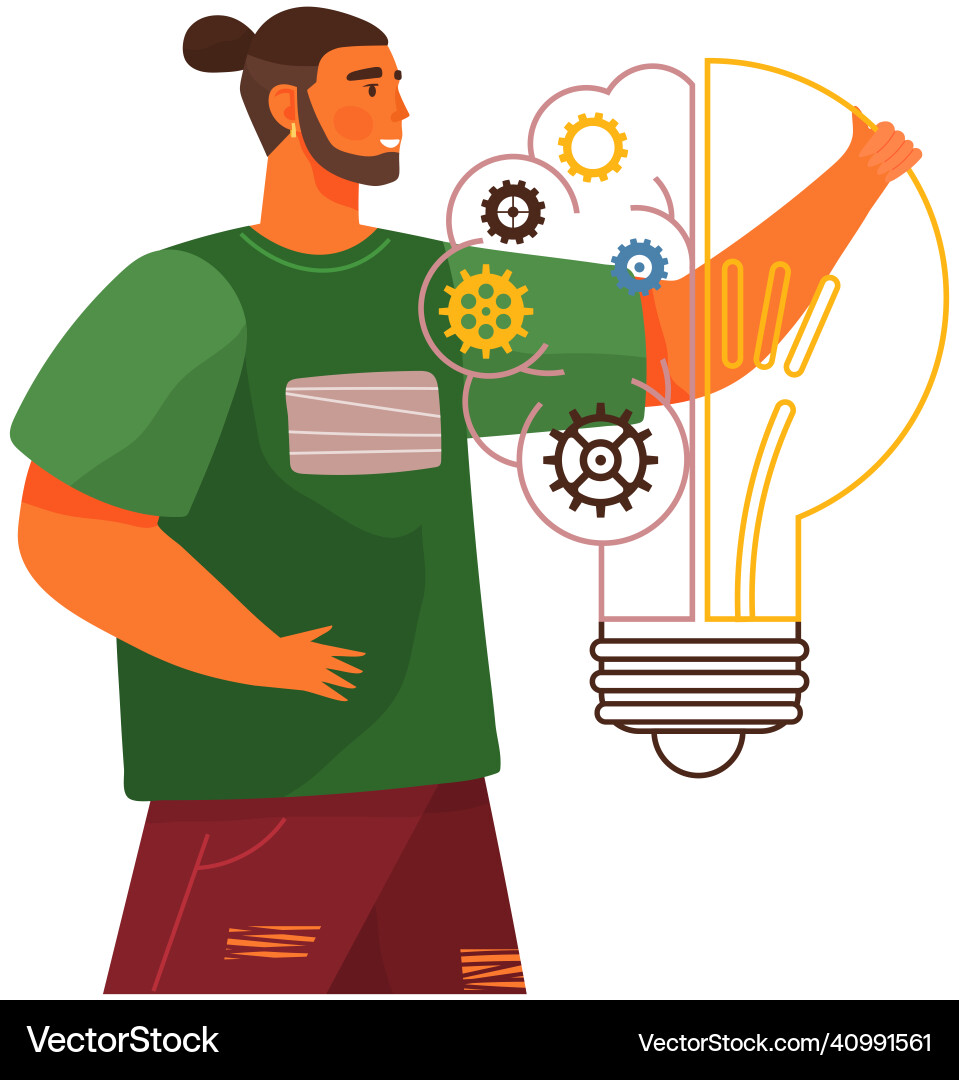Man creating new idea developing creative thiking Man creating new idea developing creative thiking vector image