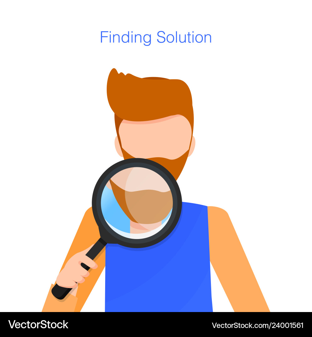 Man with beard hold loupe while finding solution Man with beard hold loupe while finding solution vector image