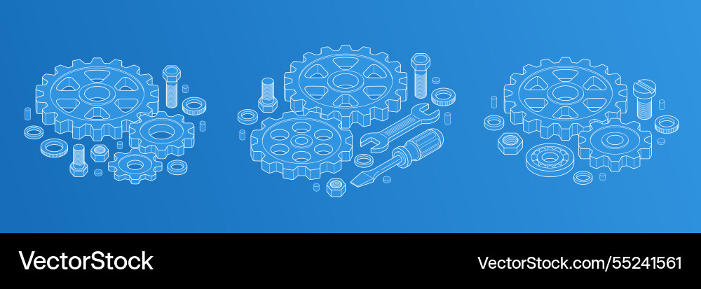 Mechanical engineering concept set gears and cogs Mechanical engineering concept set gears and cogs vector image