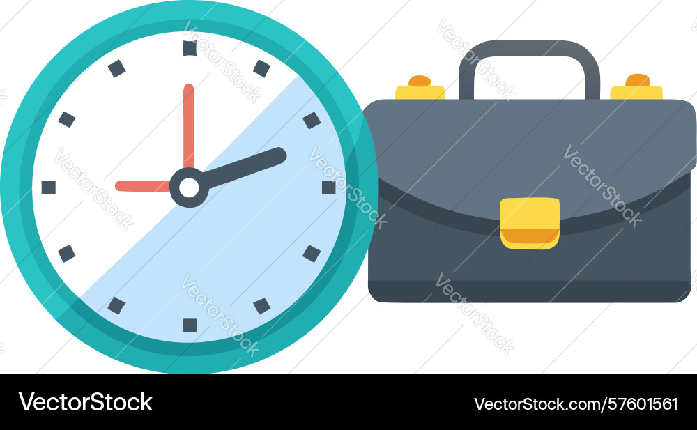 Office hours clock with briefcase for work vector image