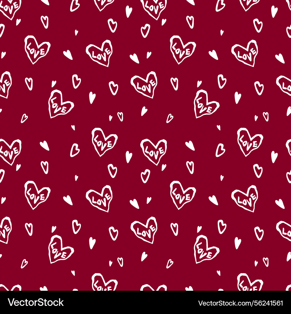 Seamless pattern with hearts on a red background vector image