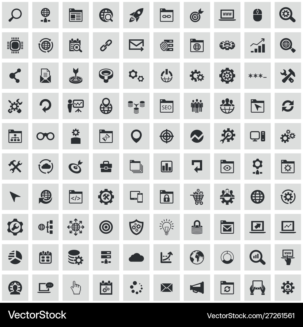 Seo 100 icons universal set for web and ui vector image