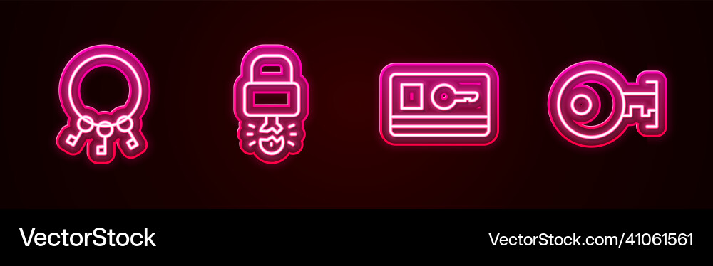 Set line bunch of keys key broke inside padlock Set line bunch of keys key broke inside padlock vector image