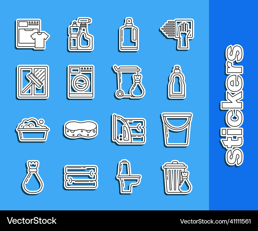 Set line trash can and garbage bag bucket Set line trash can and garbage bag bucket vector image